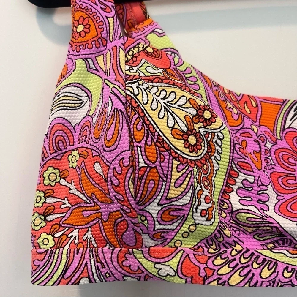 Jessica Simpson Retro Pink Orange Paisley Tie Bikini Top Size XL